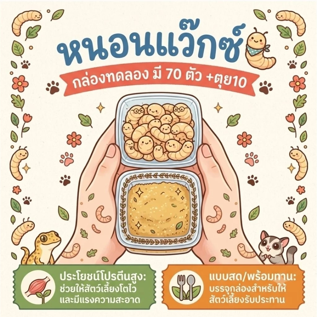 Waxworms หนอนเเว็กซ์ ขนาดทดลอง อาหารชูก้าร์ไกลเดอร์ กระรอก หนู นก ปลา ***100 กรัม