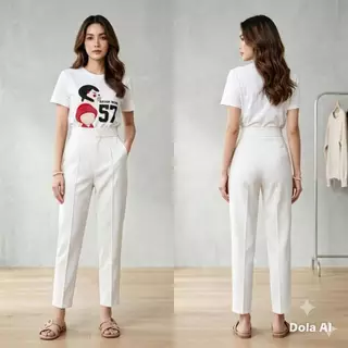 กางเกงขายาวผู้หญิง 7 ส่วนตีเกล็ตหน้า (ผ้าฮานาโกะ) (S-5XL)