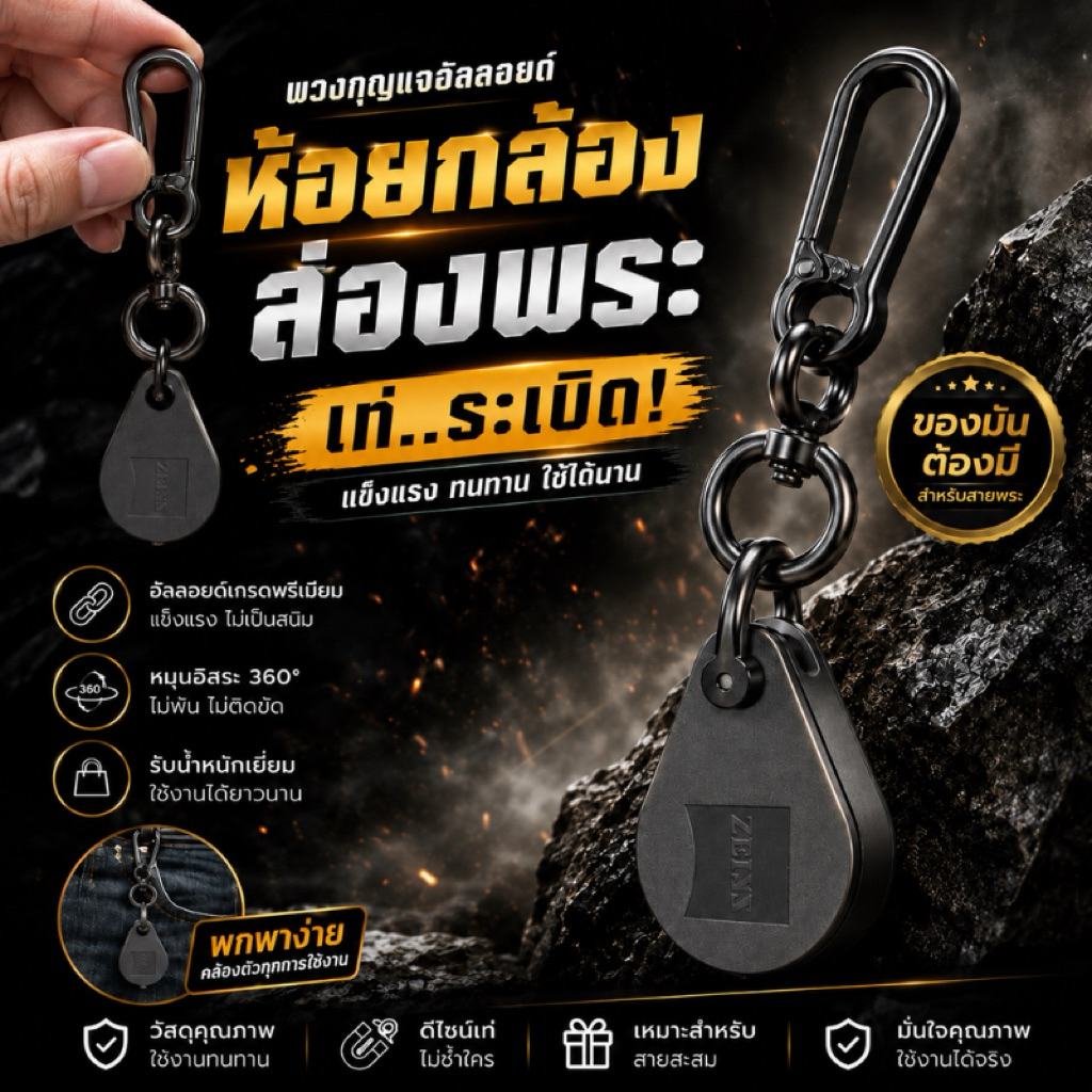 พวงกุญแจกล้องส่องพระ หมุนได้ 360° โลหะอัลลอยด์ พวงกุญแจห้อยกล้องส่องพระ ของสะสม ของขวัญสำหรับนักสะสมพระ ไม่ป็นสนิม