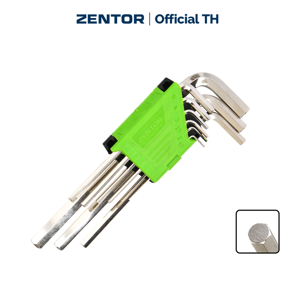 Zentor ชุดประแจหกเหลี่ยม เซตประแจ 9 ชิ้น สั้น-ยาว Cr-V ทนทาน ป้องกันสนิม Hex Key Set