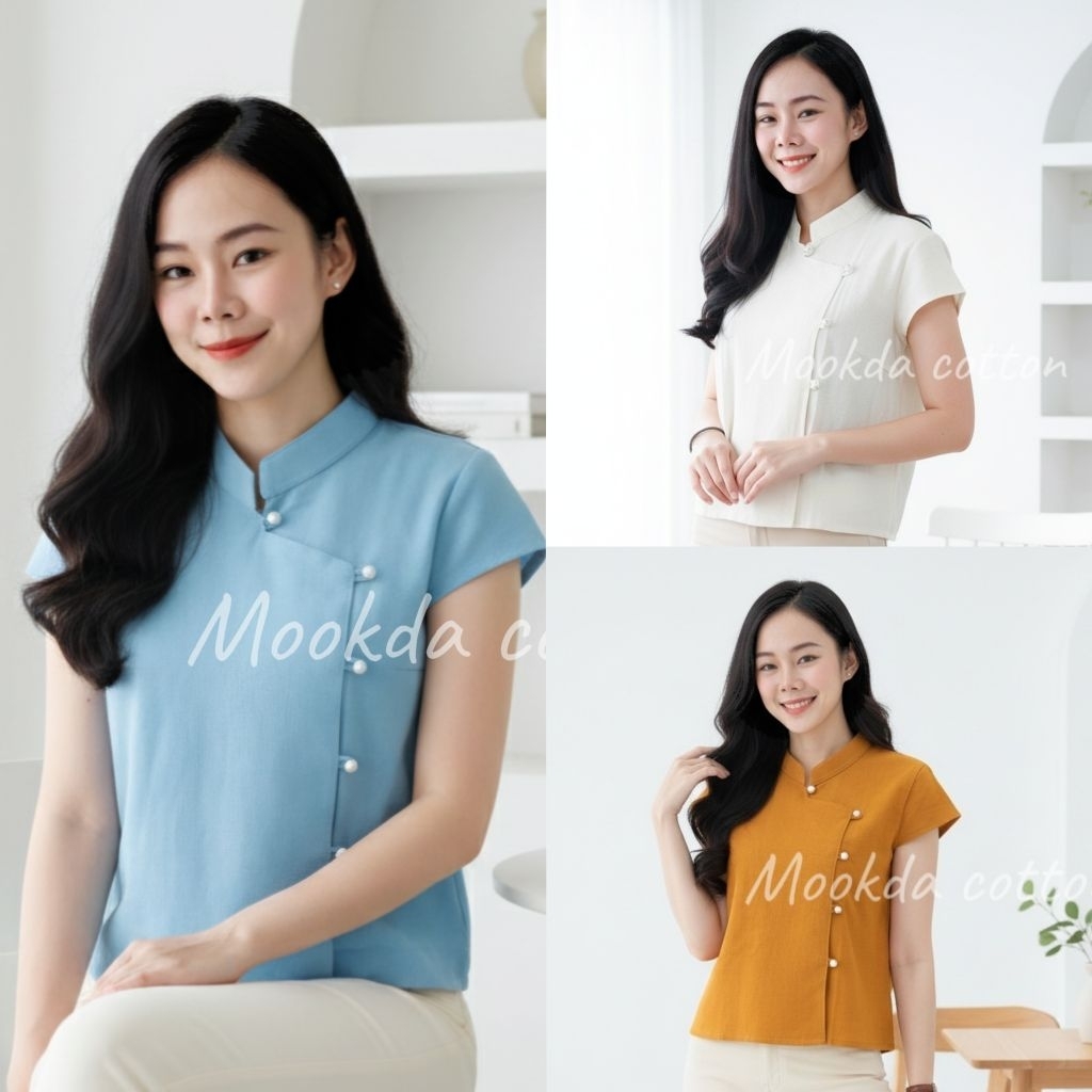 🌈เสื้อผ้าฝ้ายคอจีน  กระดุมป้าย 🌈