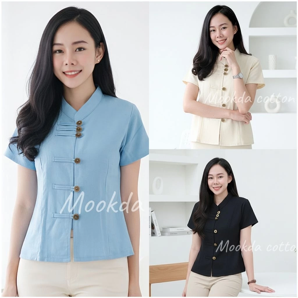 เสื้อพื้นเมืองคอจีน. เสื้อผ้าฝ้าย เสื้อคอจีน ญ