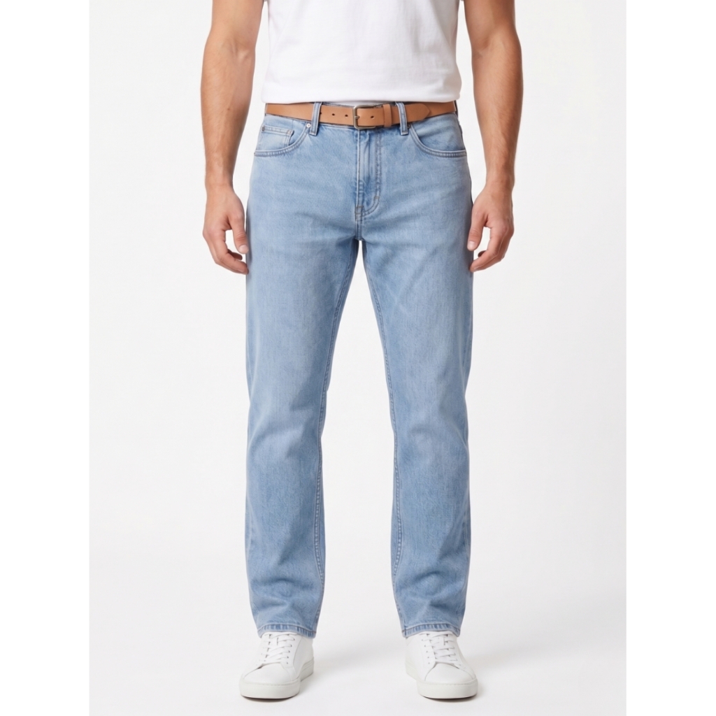 MEDIA JEANS กางเกงยีนส์ผู้ชาย ทรงกระบอก BASIC ผ้าไม่ยืด กระเป๋าโค้ง สีซีด (SN: M801/4)