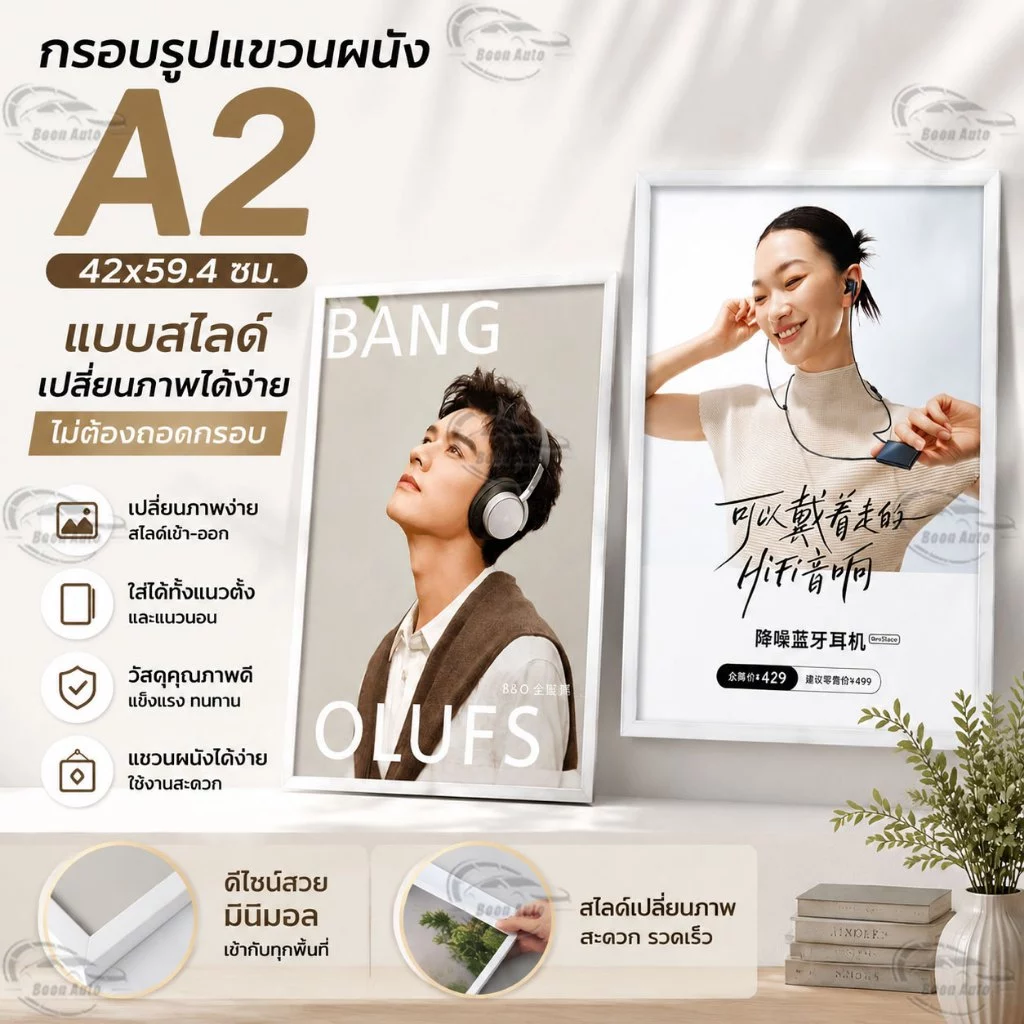 กรอบรูปแขวนผนัง A2 กรอบรูปโฆษณา แบบสไลด์ เปลี่ยนภาพได้ ไม่ต้องถอด ใส่ได้ทั้งแนวตั้ง แนวนอน ดีไซน์สวย งานคุณภาพ