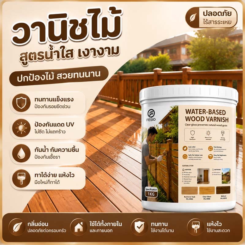 [ส่งจากไทย] น้ำยาเคลือบเงาไม้ สีย้อมไม้ วานิชไม้สูตรน้ำใส 1KG เงางามทนแดดกันน้ำ ป้องกันรอยขีดข่วน พร้อมส่ง🚀