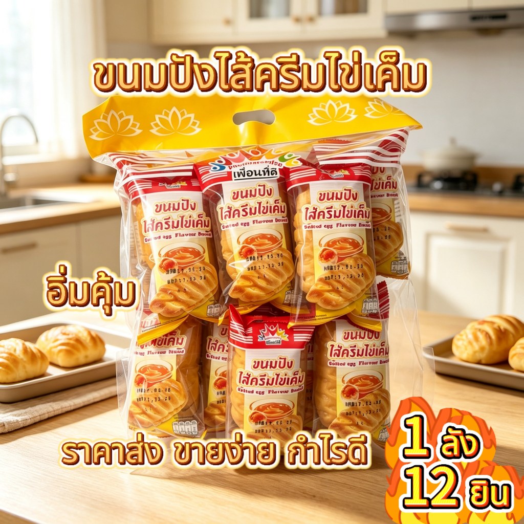 ขนมปังไส้ครีมไข่เค็ม ตรา เพื่อนที่ดี มีฮาลาล อิสลามทานได้1box(12pcs)