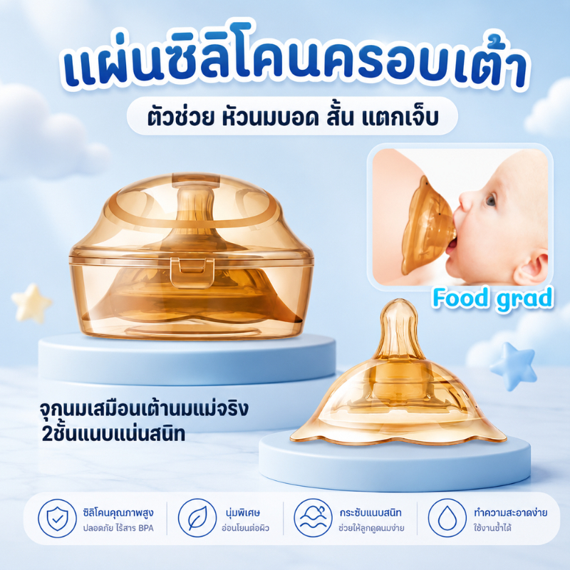 แผ่นซิลิโคนป้องกันหัวนมมารดา แพคซิลิโคนครอบหัวนม จุกนมและจุกหลอก เด็กแรกเกิด ของใช้เด็กอ่อน นมแม่