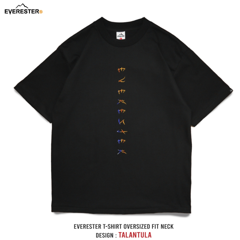 EVERESTER เสื้อยืด Oversized คอฟิต Heavy Cotton เสื้อผู้ชาย Tarantula ดำ เสื้อผ้าผู้ชาย EXP