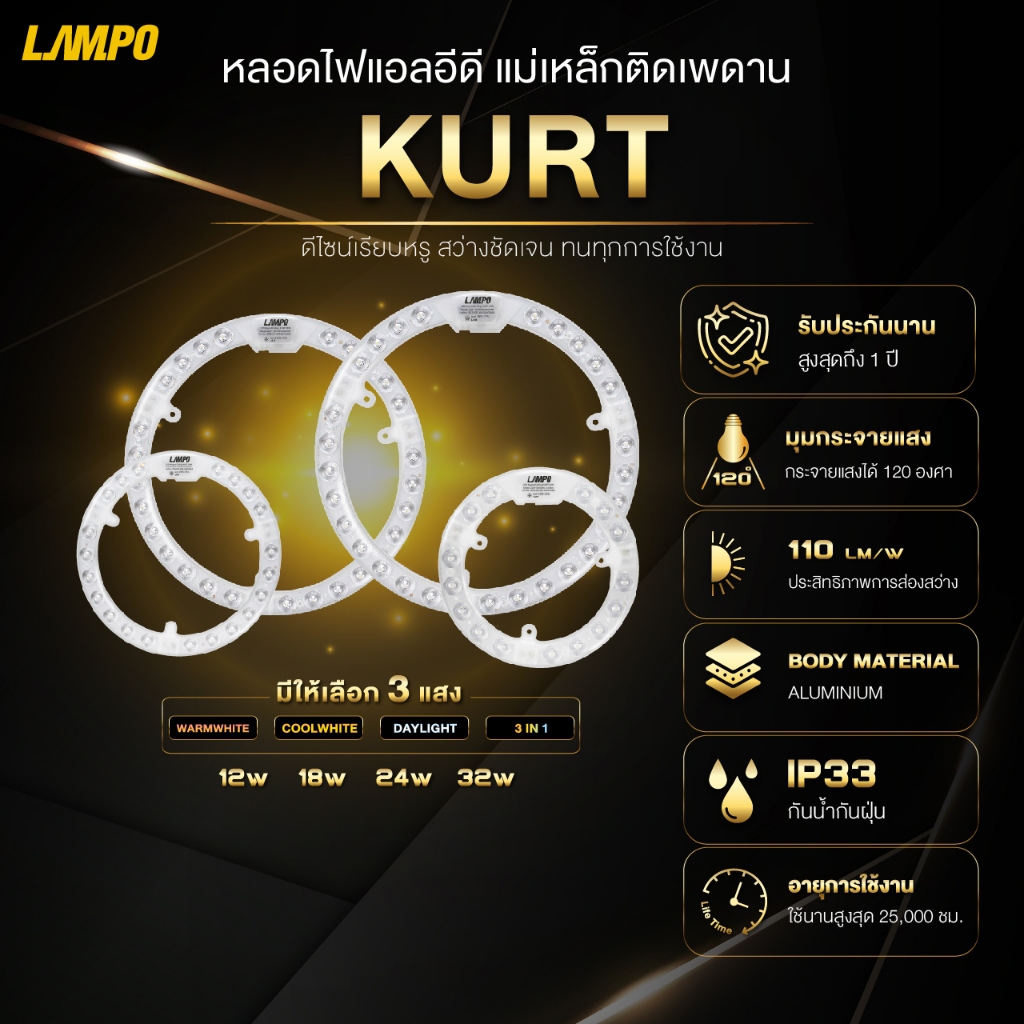 Lampo LED รุ่น KURT โคมไฟเพดานแม่เหล็ก 12W/18W/24W/32W/40W/ !! พร้อมส่ง !!