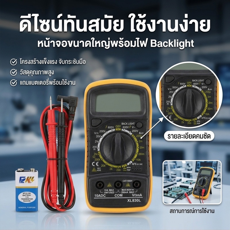 Digital Multimeter ดิจิตอลมัลติมิเตอร์ รุ่น XL830L มัลติมิเตอร์ มิเตอร์วัดไฟ โวลต์มิเตอร์