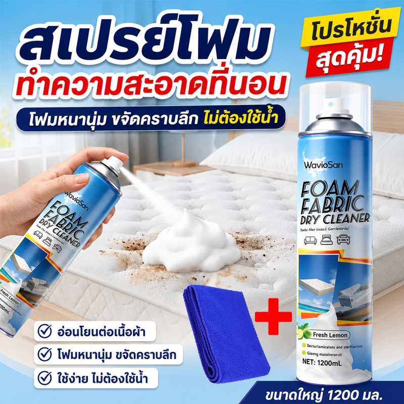 โฟมซักแห้งสำหรับผ้าและเบาะ1200ML SK สเปรย์ทำความสะอาดที่นอน สเปรย์ซักแห้งที่นอน ทำความสะอาดที่นอน โฟมทำความสะอาดโซฟา