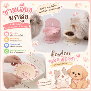 🌵 วางชามรูปแมว+ชามลายอังกฤษ ชามแมว ชามสุนัข มินิมอล เซรามิก ยกสูง ดีไซน์น่ารัก 🌵