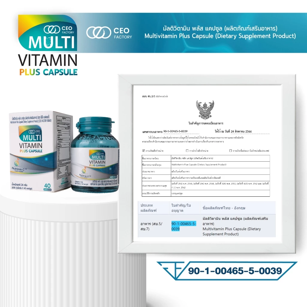 Multivitamin plus capsule มัลติวิตามินพลัส แคปซูล  40 แคปซูล วิตามิน 13 ชนิด และ amino acid 2 ชนิด thumbnail 4