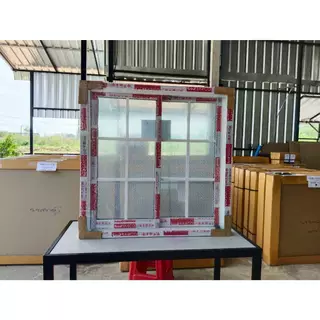 หน้าต่างบานเลื่อน 2 ช่อง 100x100 cm.[ลายโมเดิร์น][ถูกสวยดีมีคุณภาพ][ล็อกซ้าย-ขวา][วงกบขอบใหญ่][สินค้าคุณภาพราคาถูก].