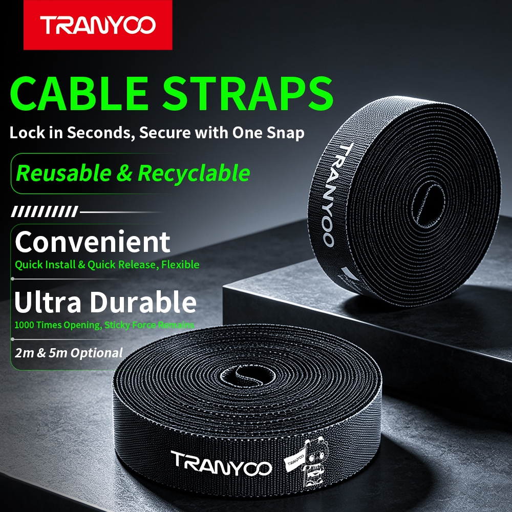 TRANYOO MS-01 สายรัดตีนตุ๊กแกสำหรับจัดระเบียบสายเคเบิล เหมาะจัดเก็บสายชาร์จ สายหูฟังและสายอุปกรณ์อื่นๆ