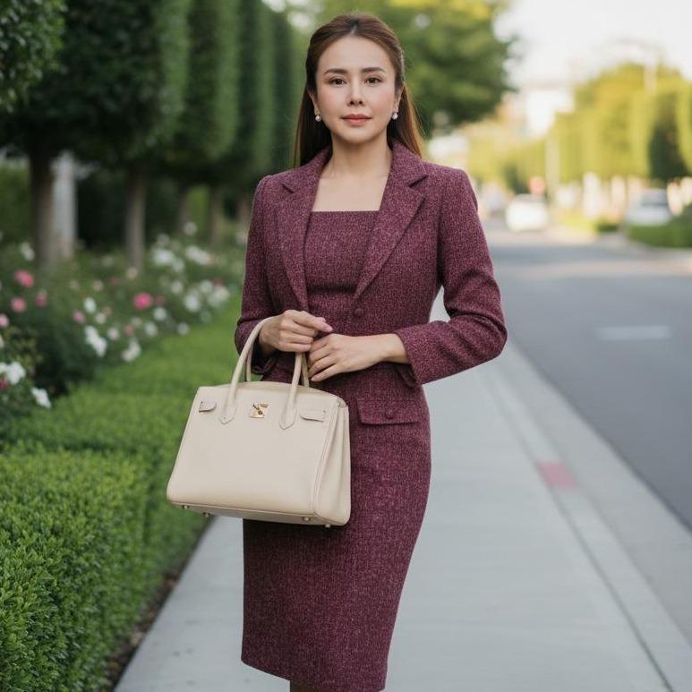 ELZ55 เดรสนำเข้าอัดเคมีกาว ผ้าทวิส อยู่ทรง ยับอยาก เข้ารูป