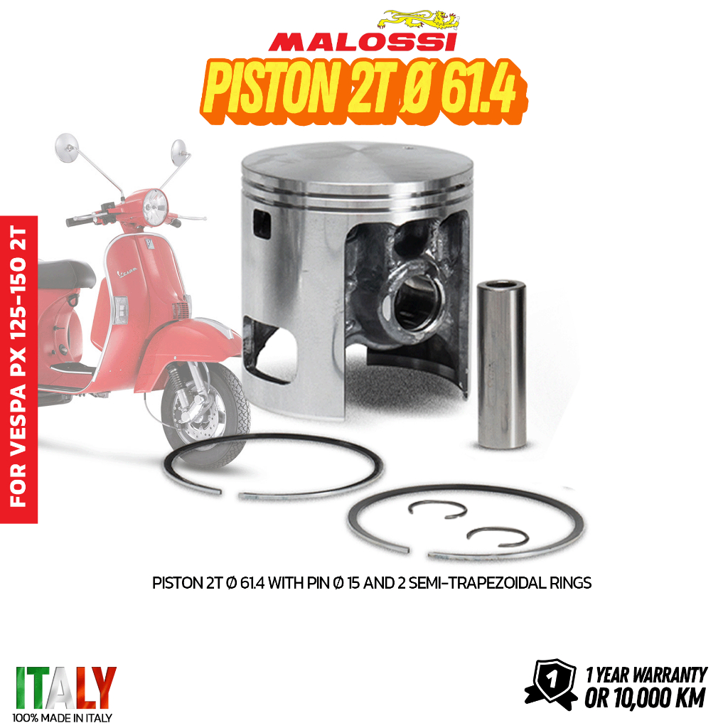 ลูกสูบ 2V ขนาด Ø 61.4 with pin Ø 15 and 2 semi-trapezoidal rings สำหรับ VESPA PX125-150 2T [3416170.