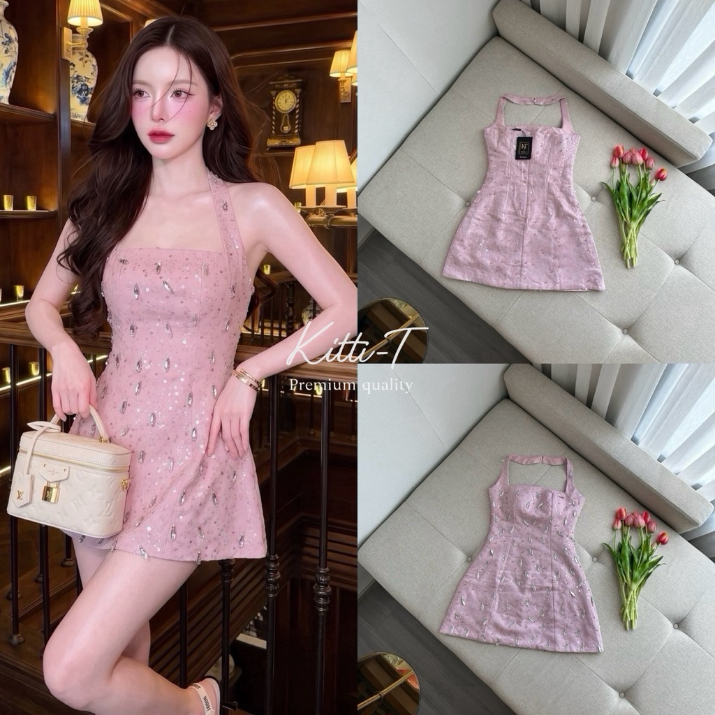 KT 1536 เดรสสั้นเข้ารูปทรงเอ เดรสออกงานหรู Kitti
