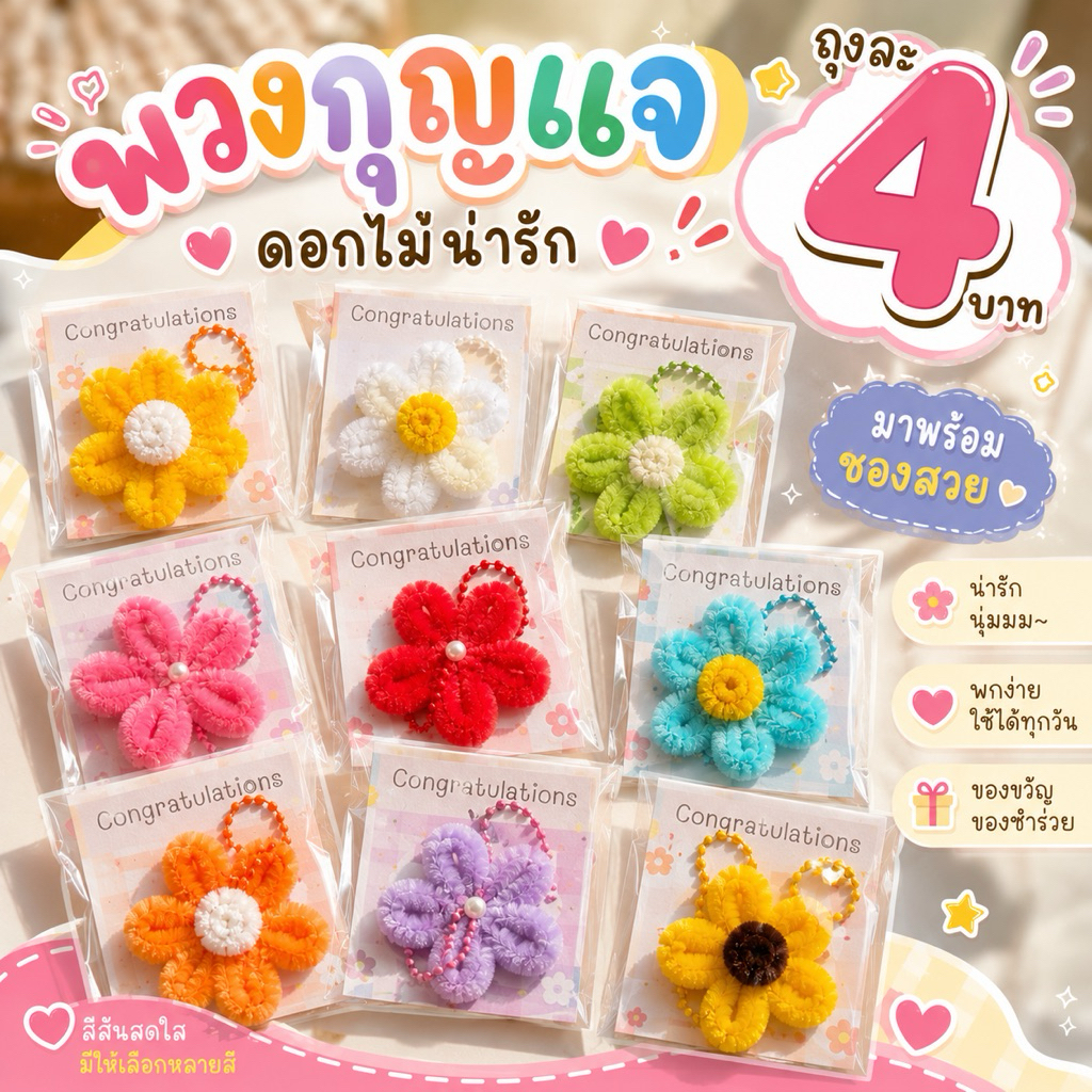 พวงกุญแจดอกไม้ ของปัจฉิม เลือกพื้นหลังตามเทศกาลงานต่างๆ กำมะหยี่ ของแจกปีใหม่ ของชำร่วย แพ็คพร้อมส่ง