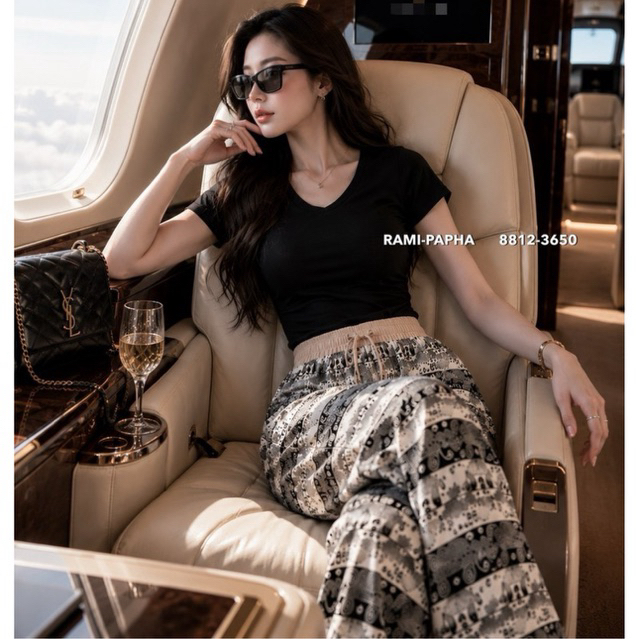 พร้อมส่ง เติม S-3XL RM 8812 ชุดเซตสุดฮ๊อต เสื้อยืดสีดำ+กางเกงขายาว ลายน้องช้างสุดปัง ติดกระแส2026