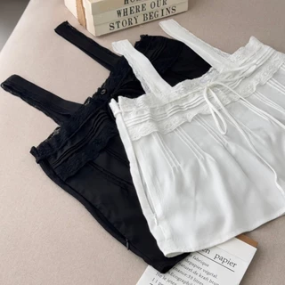 SISSY : Luna Lace Top (XS-XXL) เสื้อสายเดี่ยวผ้าลินิน แต่งลูกไม้ ดีเทลจับจีบหน้า ผ้านุ่มพริ้ว ใส่สบาย