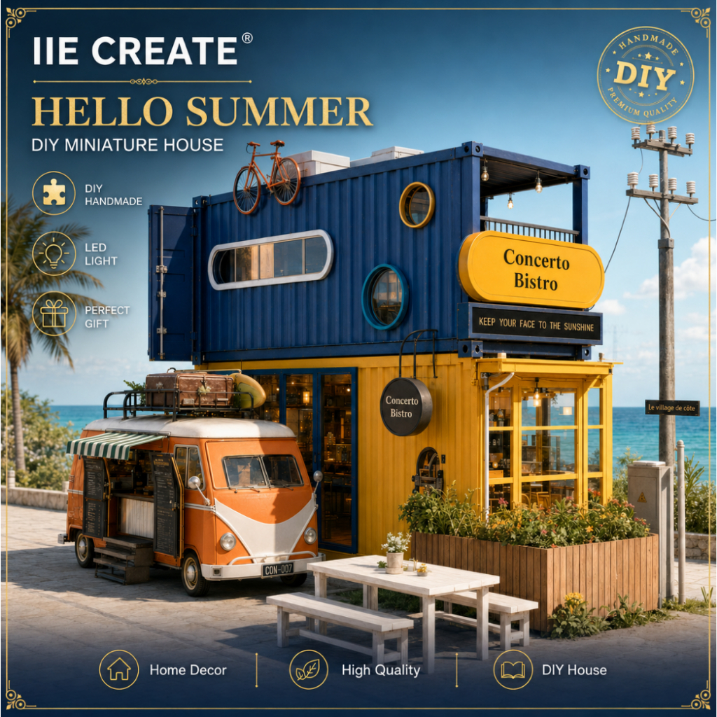 IIE CREATE K-039 DIY บ้านจิ๋วร้านกาแฟ 3D โมเดลไม้ประกอบ มีไฟ LED Miniature House บ้านตุ๊กตา ของตกแต่งโต๊ะ ของขวัญ