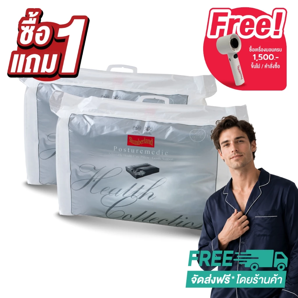 [1 แถม 1] Slumberland Posturemedic Pillow หมอนหนุนเพื่อสุขภาพพร้อมไส้รีฟิล (106PMD)