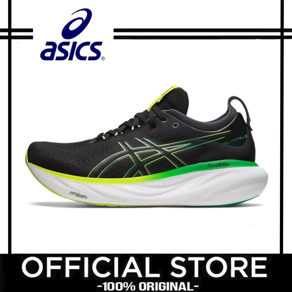 Asics GEL-Nimbus 25 ยางต่ำด้านบนสวมรองเท้าวิ่งสบายระบายอากาศผู้ชายสีดำสีเขียว