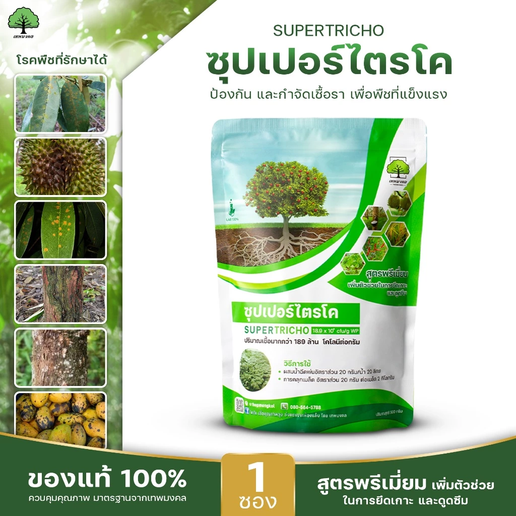 ซุปเปอร์ไตรโค ตราเทพมงคล 1 ซอง ไตรโคเดอร์มาป้องกันกำจัดเชื้อราและโรคพืช ขนาด 500 กรัม ชนิดผง ออแกนิก