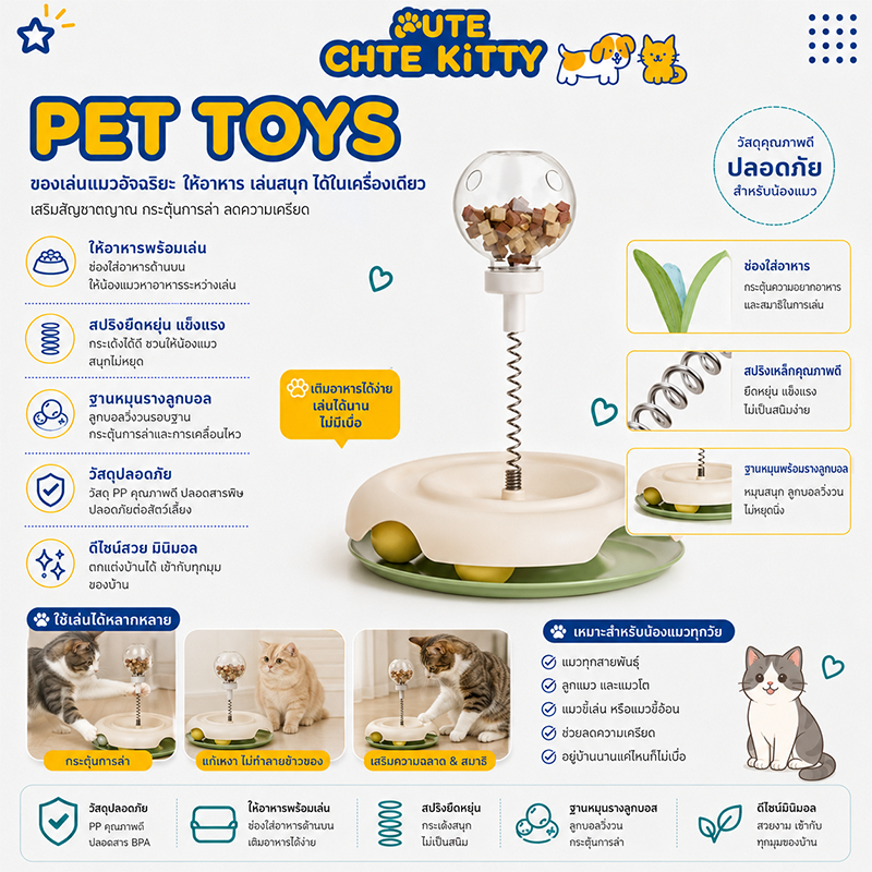 ของเล่นแมวแบบโต้ตอบ ไม้ล่อแมว ของเล่นแมว คฑานางฟ้า Cat Training Wand ไม้ตกแมวแบบสปริง ของเล่นสัตว์เลี้ยง รางบอลแมว