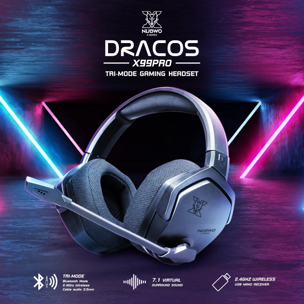 NUBWO X99 Pro Wireless Gaming Headset หูฟังเกมมิ่งไร้สายแบบ Tri-Mode เชื่อมได้ทั้ง Wireless Bluetooth และ 3.5 mm
