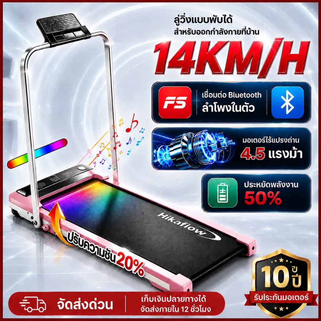 ลู่วิ่งไฟฟ้า W5 ลู่วิ่ง 4.5hp treadmill walking pad เครื่องวิ่ง สายพาน 56cm แบบเรียบแบน พร้อมจอแสดงผล ความเร็ว 1~14km/h