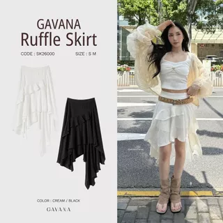 GAVANA RUFFLE SKIRT กระโปรงไล่เลเยอร์เอวสม๊อคหลัง มีซับในกางเกง#SK26000