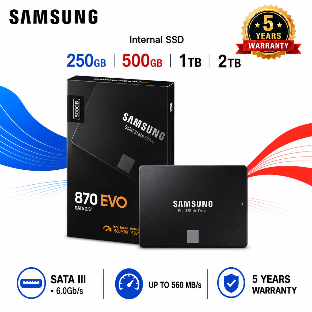 Ready Stock！500GB 1TB 2TB 870EVO ความเร็วสูง SSD Solid state drives 6.0Gb/s Internal hard drive SATA3 2.5''