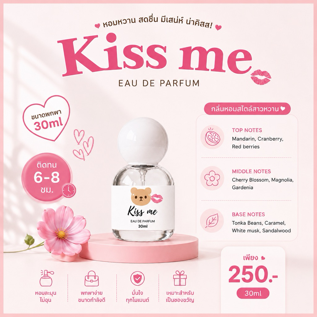 ( แพ็คเกจใหม่ ! )🎀—  SUGAR BEAR :: น้ำหอมกลิ่น Kiss me หอมหวานสดชื่น เพิ่มความมั่นใจได้ดี มีเสน่ห์ ข