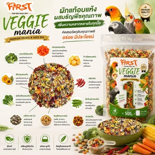 FIRST Veggie Mania อาหารนกแก้ว ผักแท้อบแห้งผสมธัญพืช Premium Veggie & Seed Mix 500g