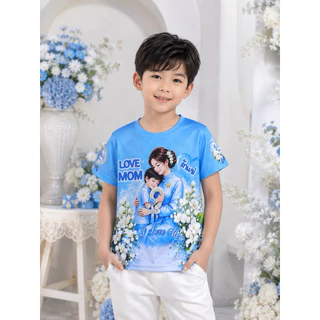 เสื้อสีฟ้า เสื้อวันแม่ รักแม่ เสื้อลายวันแม่ เสื้อลายดอกมะลิ ผ้าคอตตอน100% ผ้าไมโครพิมพ์ทั้งตัว