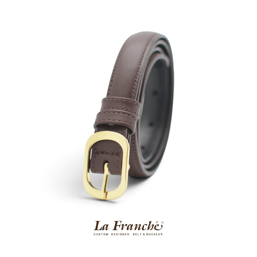 La Franche حزام جلد بقري نابا مع إبزيم — بني شوكولاتة