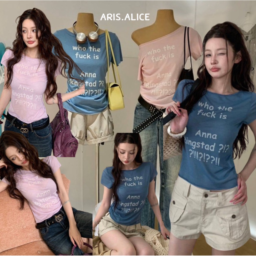 เสื้อยืดผ้าบางกึ่งผ้าสลาฟ TAG : WG.WE พิมพ์ลาย โทนสีน่ารัก ทรงเข้ารูป ใส่แล้วโซจึ้ง