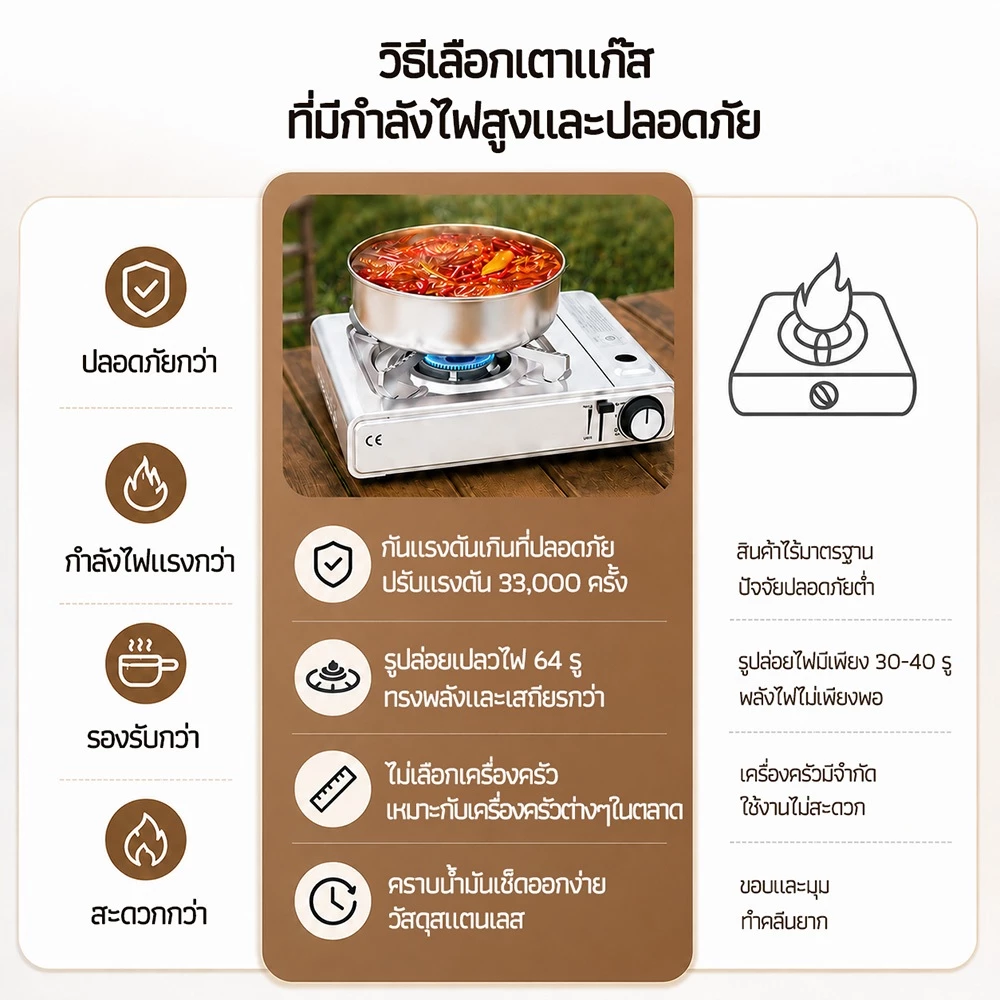 【รับประกัน 5 ปี】เตาแก๊สกระป๋อง 3500W เตาแก๊สพกพา 1 หัว ตัวเตาสแตนเลส ปรับไฟได้ สำหรับปิกนิก แคมป์ปิ้ง ชาบู thumbnail 7