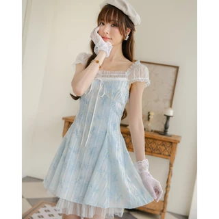 DR0629 LABELLE รุ่น ’Bloomelle Dress เดรสสั้นสีฟ้าน่ารัก