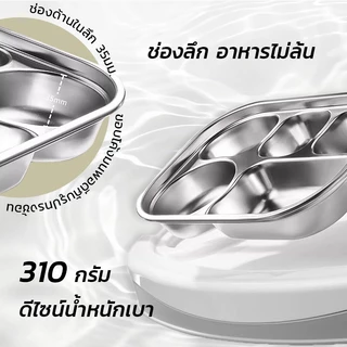 จานเสิร์ฟอาหารสแตนเลส 304 หนา แบ่งส่วน - สำหรับโรงอาหาร โรงเรียน มหาวิทยาลัย รับประกันอาหารไม่ปน เก็บความร้อนได้ดี