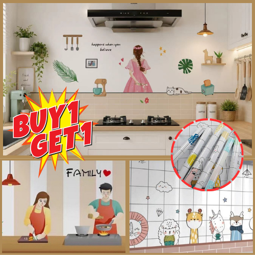1 แถม 1 วอลเปเปอร์ติดห้องครัว สติ๊กเกอร์ติดผนัง ขนาด60cm X3เมตร กันน้ำมันกระเด็น มีกาวในตัว ติดง่าย ลอกออกไม่ทิ้งกาว