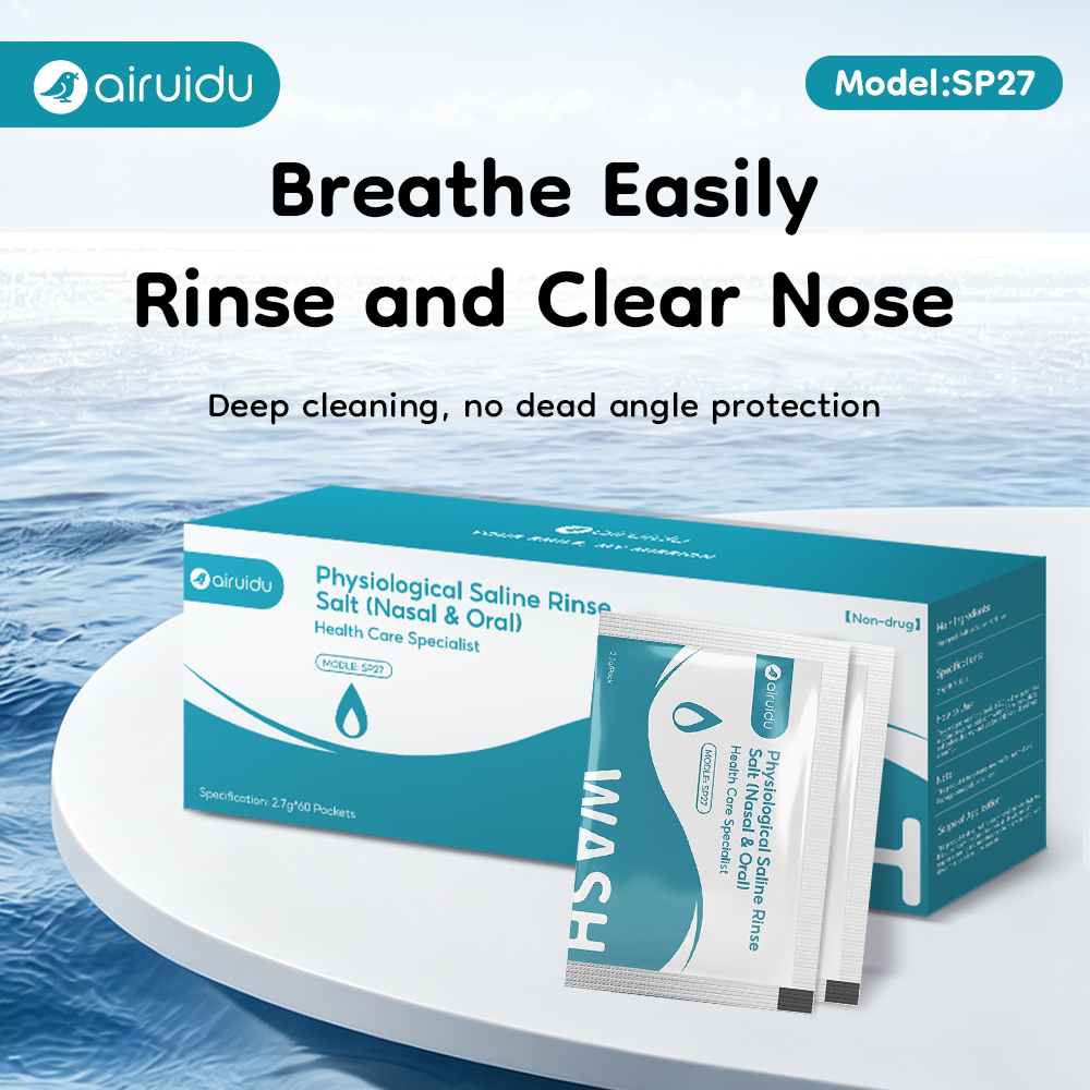 Airuidu SP27 เกลือล้างจมูก น้ำเกลือ 0.9% Physiological Saline Rinse โซเดียมคลอไรด์บริสุทธิ์สูง 27 กรัม 60 ซอ