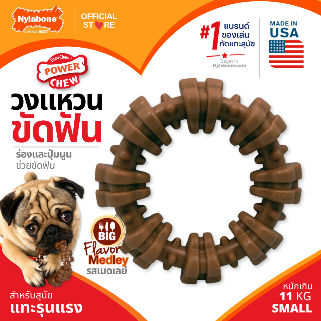 🇺🇸Made in USA🇺🇸 Nylabone Power Chew Textured Ring ของเล่นกระดูกขัดฟันสำหรับสุนัข ทรงห่วงวงกลม