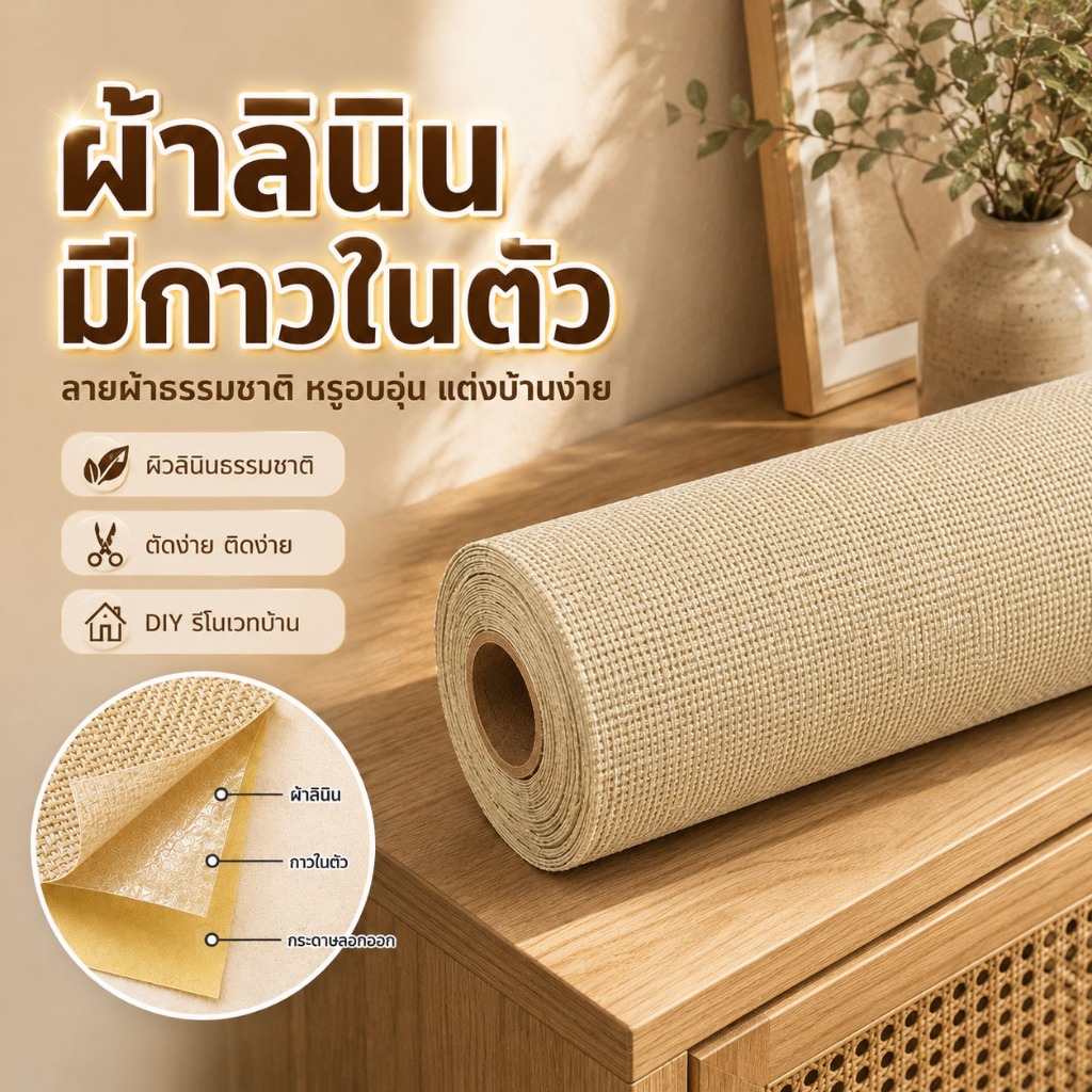 ผ้าลินินธรรมชาติติดเอง แต่งบ้านโทนอบอุ่น เนื้อด้าน สวยแบบเรียบง่าย