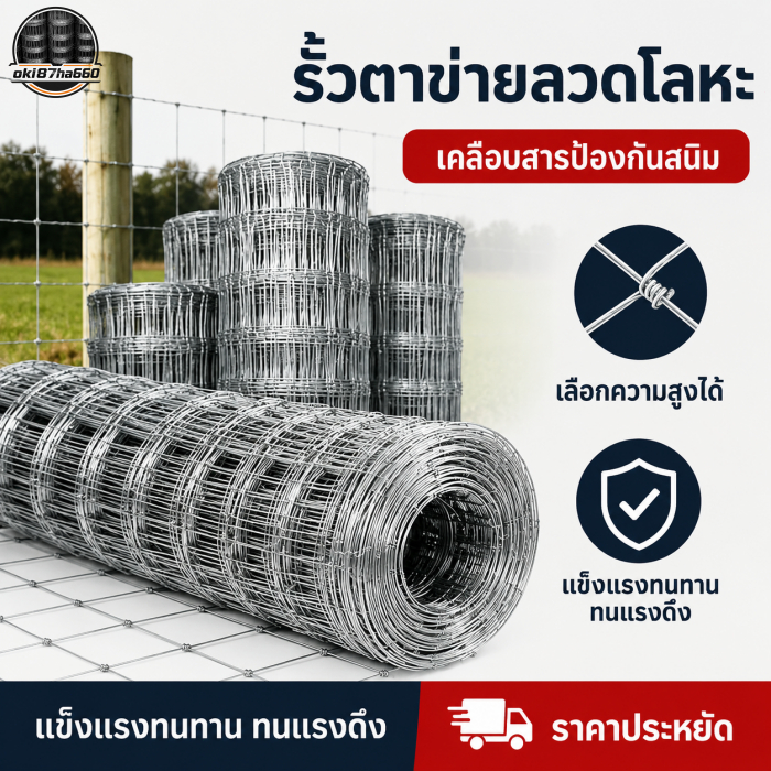 รั้วถักปม ตาข่ายแรงดึง แบบช่องล่างแคบบนกว้าง สูง 1/1.2/1.5 เมตร ยาว30/50 เมตร ลวดเหล็กกันสนิม ล้อมสว