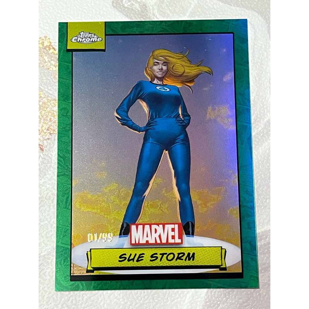 1ใน99ใบ เลขแรก SUE STORM 2024 Topps Chrome Marvel #78 Green Refractor Ser# 1/99