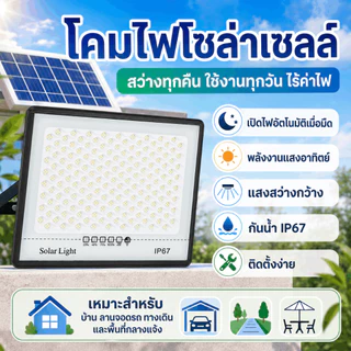 【ซื้อ 1 แถม 1】ไฟสปอร์ตไลท์โซลาร์เซลล์ กันน้ำแน่นอน IP67 แสงอุ่นสว่างสูง 1050000Wเปิด-ปิดอัตโนมัติ ไฟที่ทะลุหมอกได้