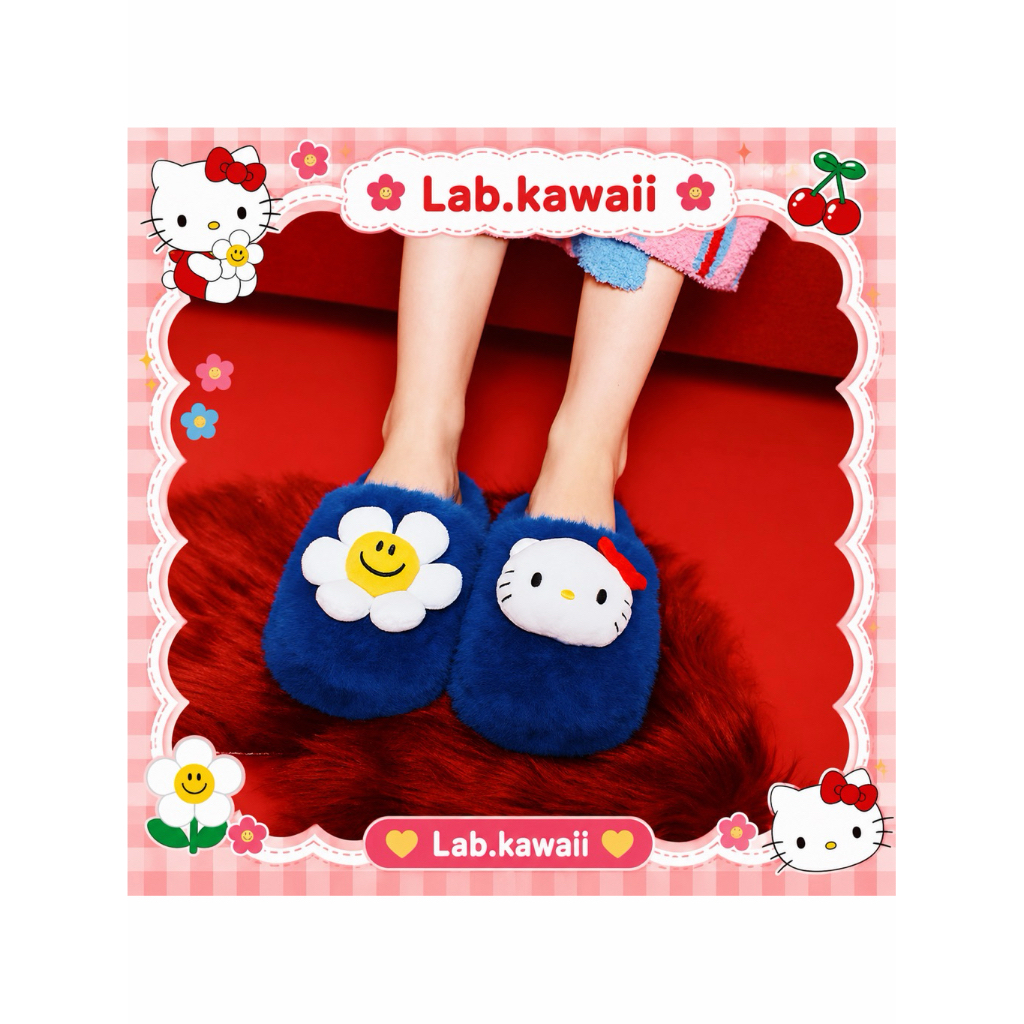 พร้อมส่งด่วน สินค้า Wiggle Wiggle x Hello Kitty รองเท้าสลิปเปอร์ขนนุ่ม ขนฟู กันลื่น นุ่มอุ่น ใส่สบาย ลิขสิทธิ์แท้